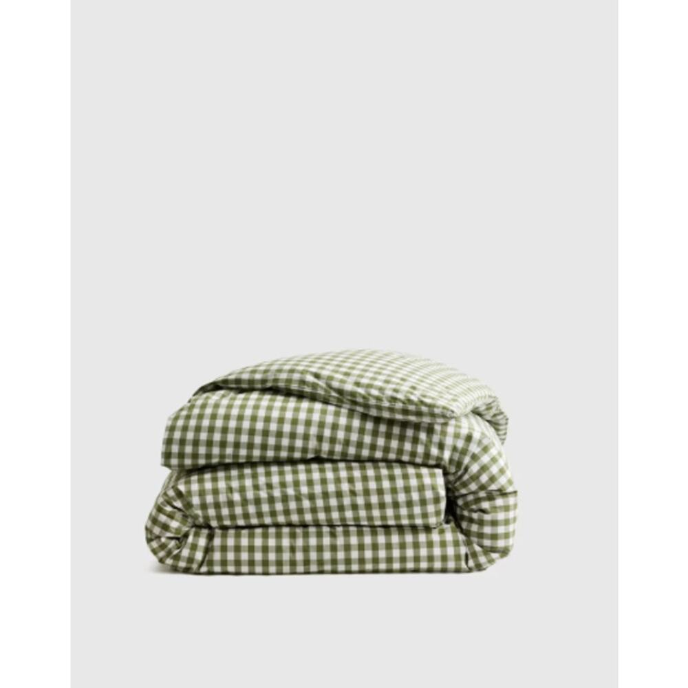 Like New Quince Organic Percale Duvet Cover Full/Queen Gingham Olive 🫒